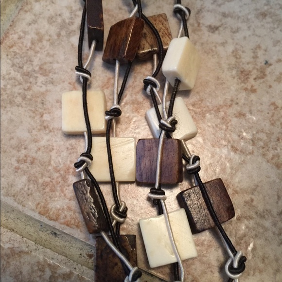 Multi strand brown and cream square tile necklace - Picture 3 of 5